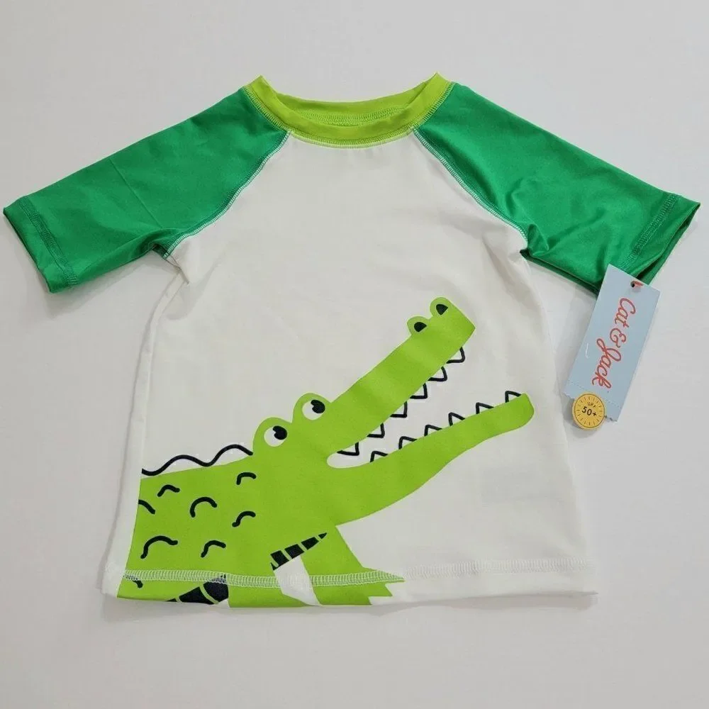 Toddler Boys' Alligator Short Sleeve Raglan Rash Guard Swim Shirt‎ - 2T
